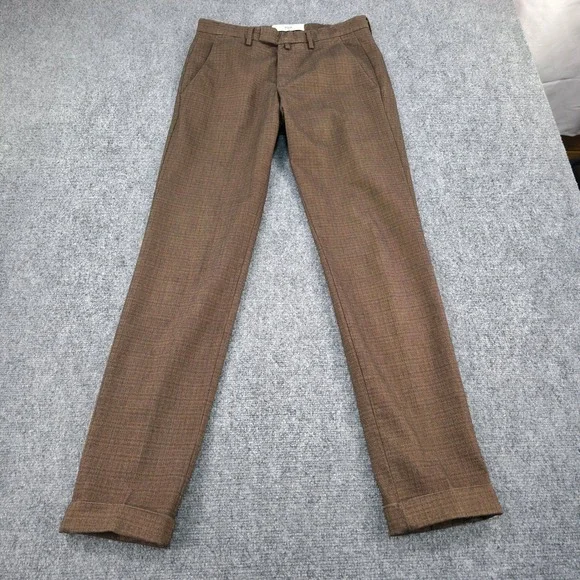 BRIGLIA 1949 Men Slim Fit Trousers Brown Plaid Made in Italy Size 32 Dress Pants - Picture 1 of 10